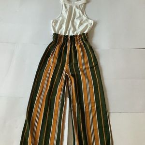 White, mustard, and green jumpsuit